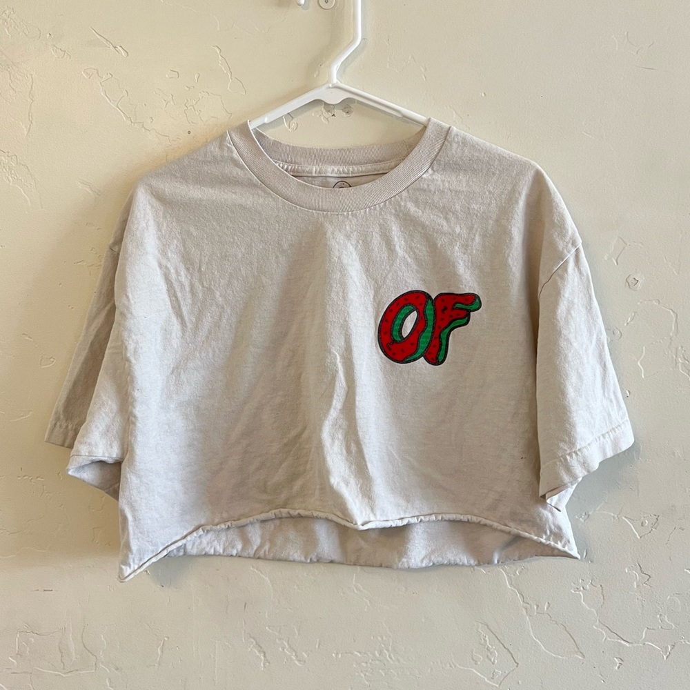 OF White Graphic Short Sleeve Cropped Tee Shirt Large